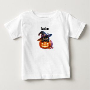 Bedårande Halloween Katt Pumpa Design T Shirt