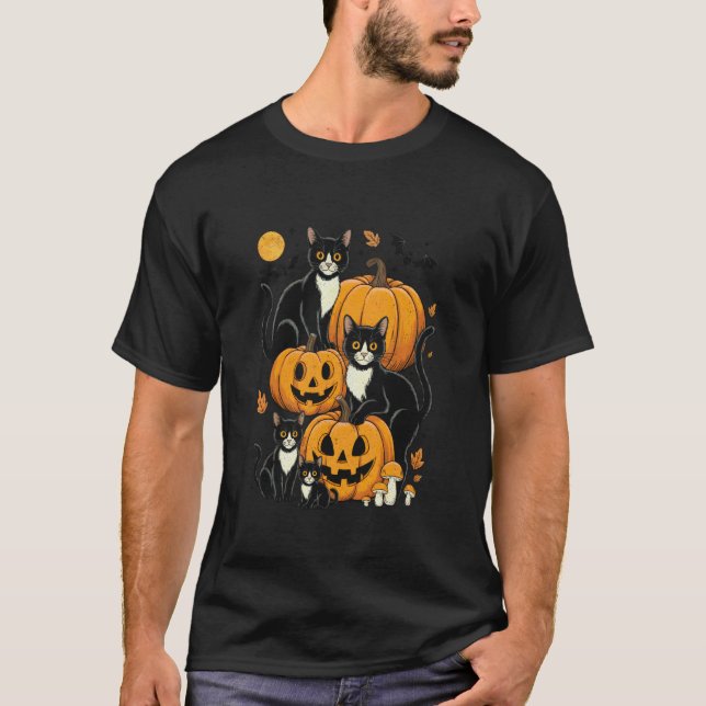 Bedårande Halloween Pumpa Katter - Söta Halloween  T Shirt (Framsida)