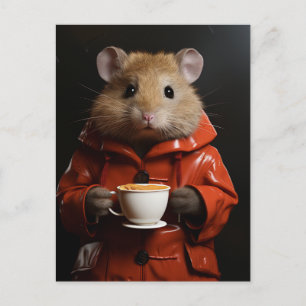 Bedårande hamster med jordnötssmör i en mugg vykort