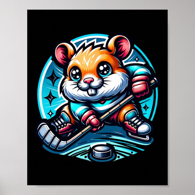 Bedårande hamsterhockeyspelare som åker roligt  poster (Framsidan)