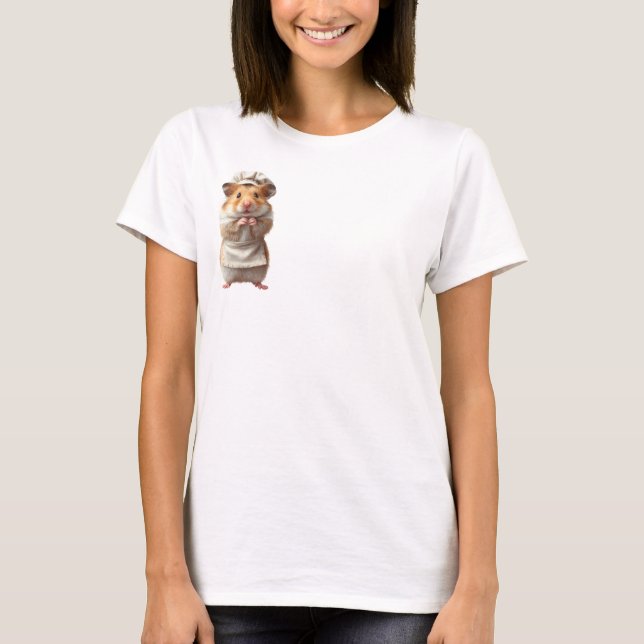Bedårande hamsterkock i vit förkläde och bagarhatt t shirt (Framsida)