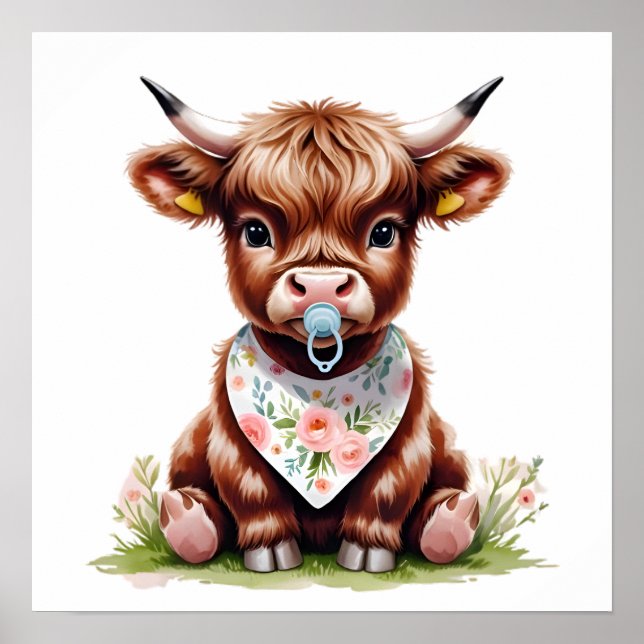 Bedårande Highlandkalv Baby Poster (Framsidan)