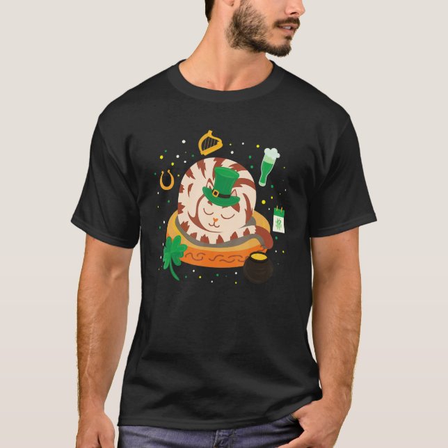 Bedårande Högtidskatt Sömnig Katt St. Patrick's D T Shirt (Framsida)