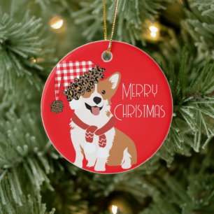Bedårande Holiday-valp som bär jul Santa mössa Julgransprydnad Keramik