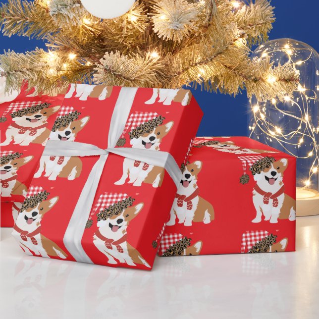Bedårande Holiday-valp som bär jul Santa mössa Presentpapper (Helgdagar)