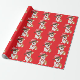 Bedårande Holiday-valp som bär jul Santa mössa Presentpapper