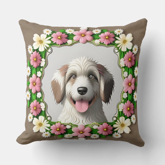 Bedårande Hund Blommig Husdjur Älskare Hem Inredni Kudde (Framsida)