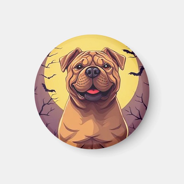 Bedårande hund i halloween-scen med pumpor magnet (Framsidan)
