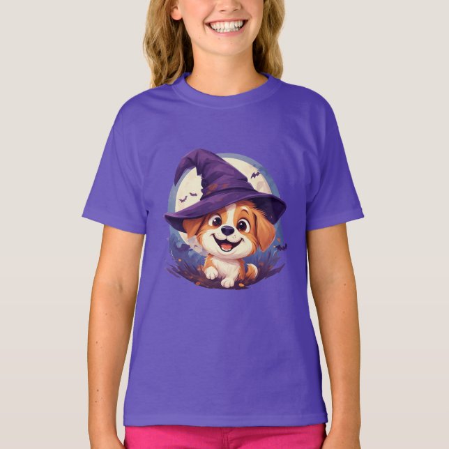 Bedårande hund i häxhatt t shirt (Framsida)
