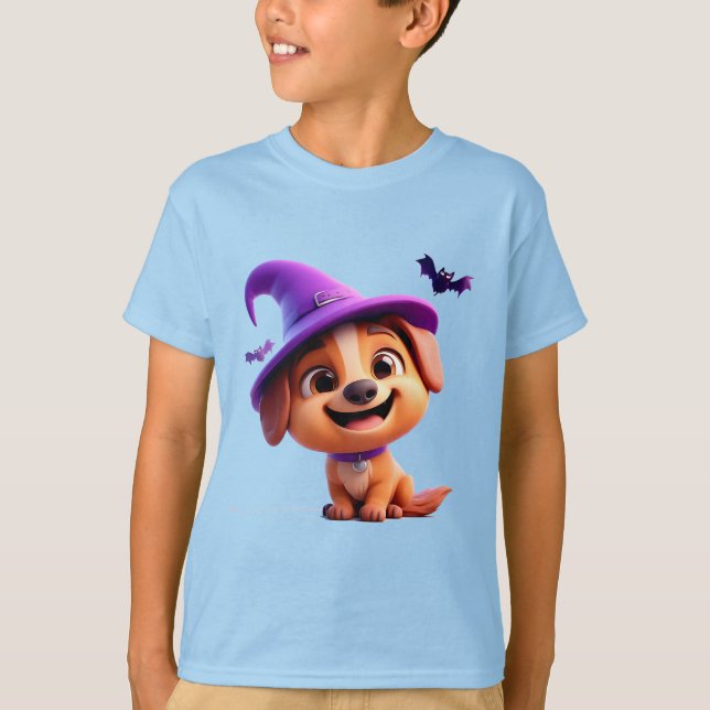 Bedårande hund i häxhatt t shirt (Framsida)