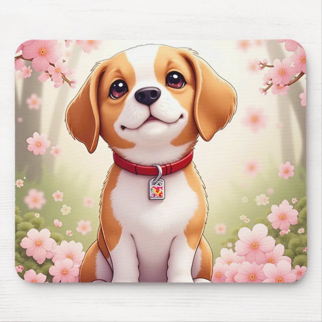 Bedårande hund och blomster Musmatta (Framsidan)