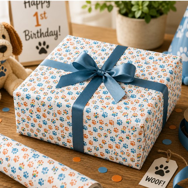 Bedårande hund regnbåge vattenfärg 1-års födelseda presentpapper (Adorable Dog Rainbow Watercolor 1st Birthday Party Wrapping Paper)