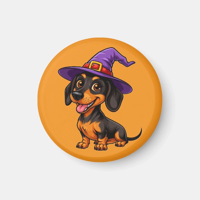 Bedårande hund som bär lila trollkarlshatt magnet (Framsidan)