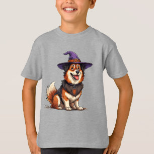Bedårande hund som bär lila trollkarlshatt t shirt
