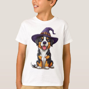 Bedårande hund som bär lila trollkarlshatt t shirt