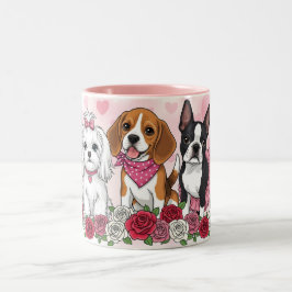 Bedårande Hund Trio Rosor Husdjursälskare Kaffe Mu Två-Tonad Mugg