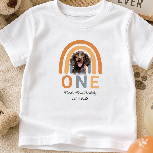 Bedårande hundregnbågevattenfärg 1-årsfest t shirt (Adorable Dog Rainbow Watercolor 1st Birthday Party Baby T-Shirt)