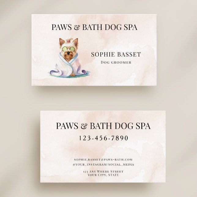 Bedårande hundspa akvarell beige visitkort (Skapare uppladdad)