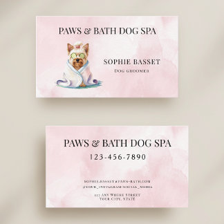 Bedårande hundspa akvarell rosa visitkort