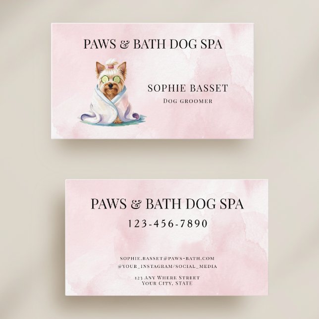 Bedårande hundspa akvarell rosa visitkort (Skapare uppladdad)