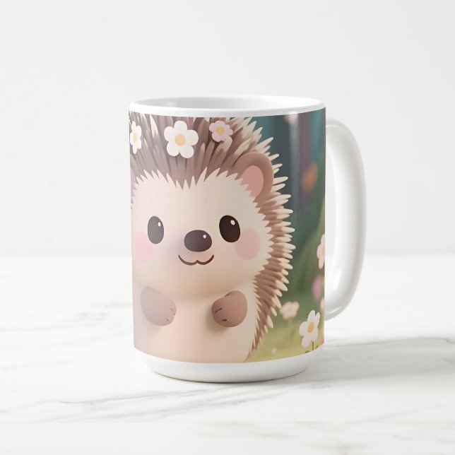 Bedårande Igelkott med Blommor Kawaii Skog Kaffemugg (Framsida höger)