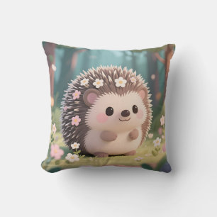 Bedårande Igelkott med Blommor Kawaii Skog Kudde