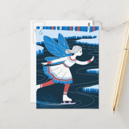 Bedårande isdansande älva på vinterdamm vykort