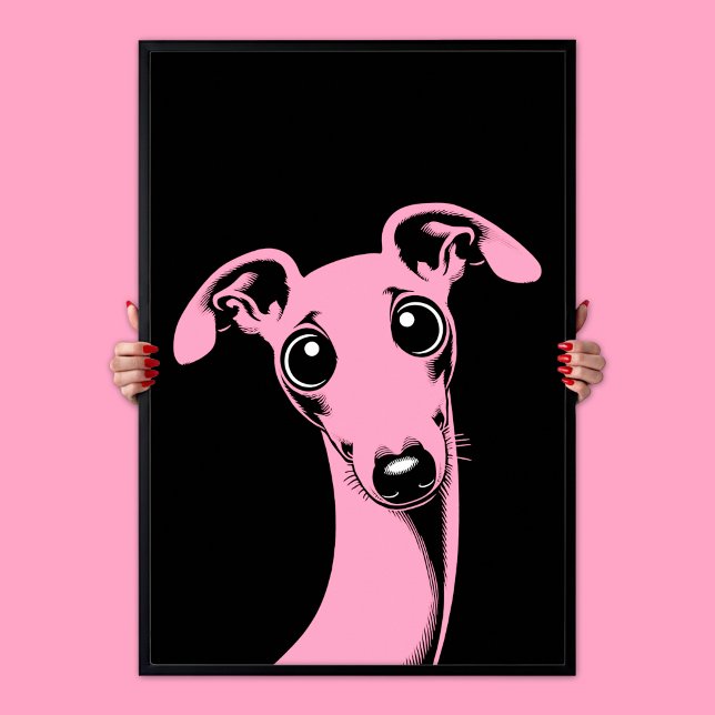 Bedårande italiensk mops | Rosa & Svart Pop Art Poster (Adorable Italian Greyhound | Pink & Black Pop Art Poster)