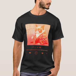 Bedårande japansk stil katt i färgglada kimono klä t shirt