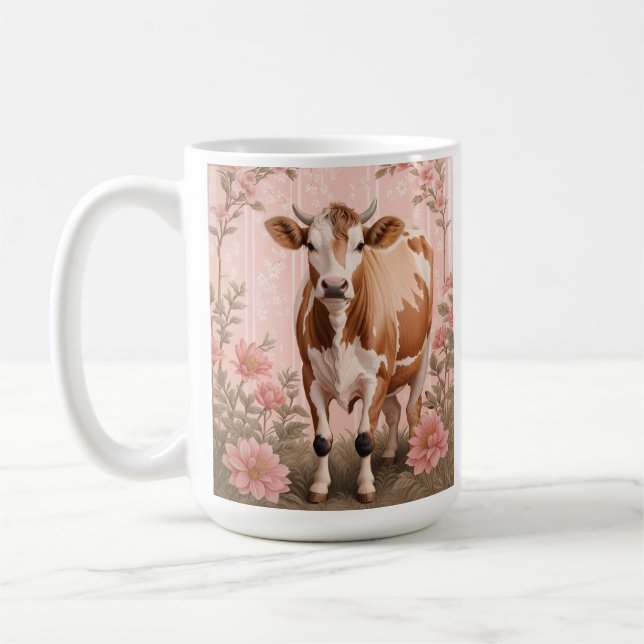 Bedårande Jersey Ko Rosa Blommig Kaffemugg (Vänster)