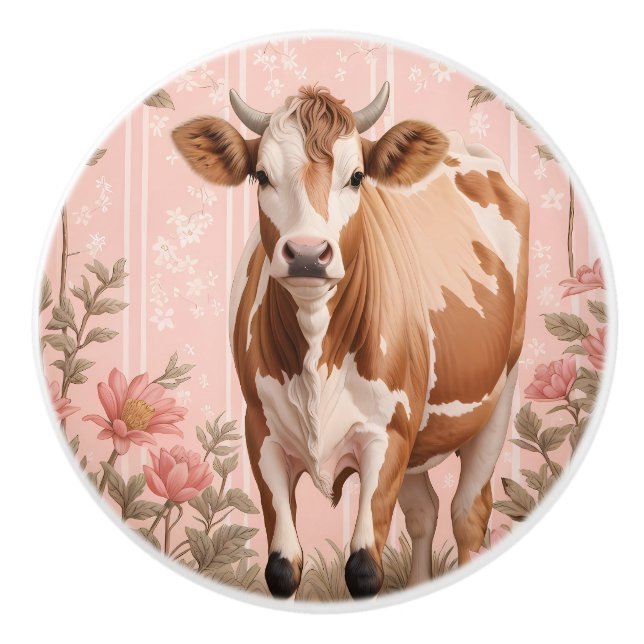 Bedårande Jersey Ko Rosa Blommig Knopp (Framsidan)