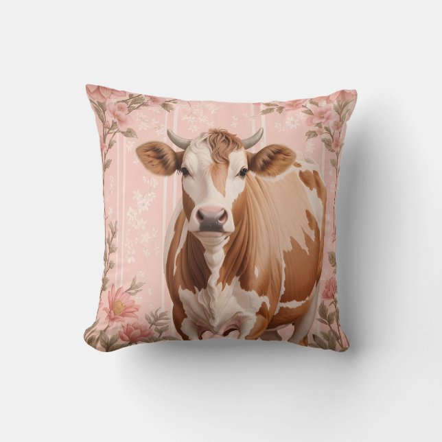 Bedårande Jersey Ko Rosa Blommig Kudde (Framsida)