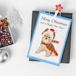 Bedårande jul Yorkie i Santa mössa Glad Helg Vykort
