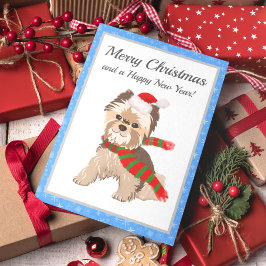 Bedårande jul Yorkie i tomtehatt God Jul Helgkort