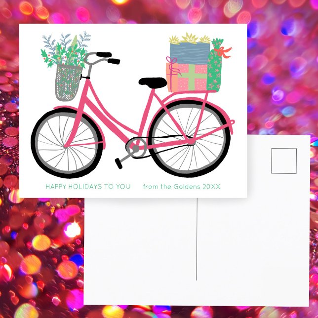 Bedårande julcykelpresenter ANPASSAD HELG Vykort (Adorable Christmas Bicycle Gifts Pink Cute CUSTOM HOLIDAY Postcard
)