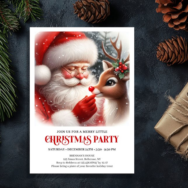 Bedårande julfestinbjudan med Tomte och Rudolf Inbjudningar (Adorable Santa and Rudolph Christmas Party Invite)