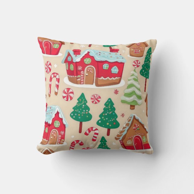 Bedårande julgodis Gingerbread Candy Cane Mönster Kudde (Framsida)