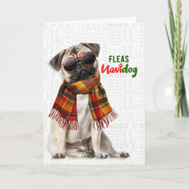 Bedårande julpug hund roliga loppor Navidog Helgkort