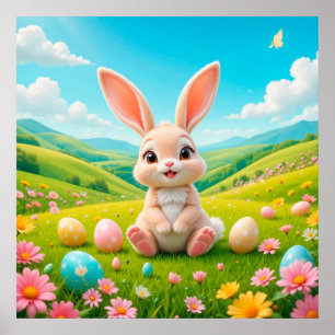 Bedårande kanin i vårblommor på ängen plantskola poster