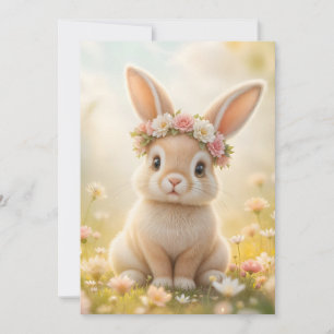 Bedårande kanin med blomsterkrans   julkort