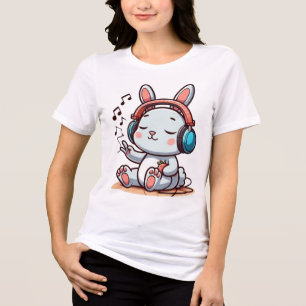 Bedårande kanin njuter av musik med hörlurar t shirt