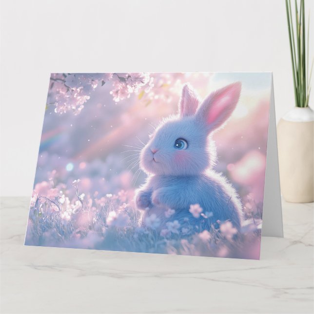 Bedårande kaninbaby i en blomsteräng kort (Framsida)