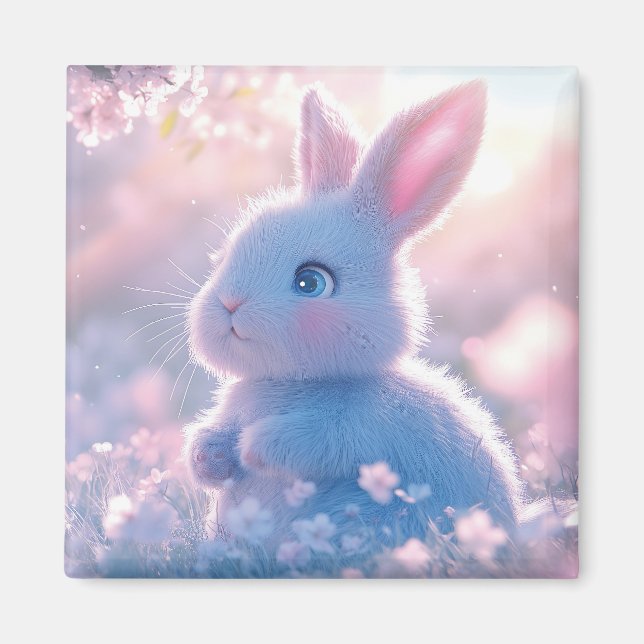 Bedårande kaninbaby i en blomsteräng magnet (Framsidan)