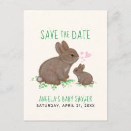 Bedårande kaniner Hjärtan Baby Shower Spara Datum Meddelande Vykort