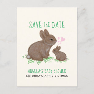 Bedårande kaniner Hjärtan Baby Shower Spara Datum Meddelande Vykort