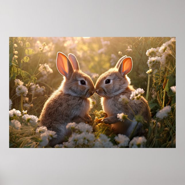 Bedårande Kaniner i Vår Äng Design Poster (Framsidan)