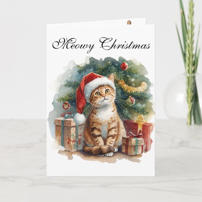 Bedårande katt akvarell Meowy julkort Kort (Framsida)