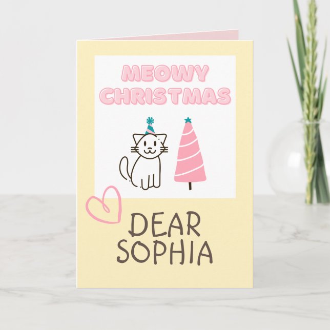 Bedårande katt i hatt & träd Glad jul Pastell Ca Kort (Framsida)