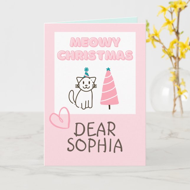 Bedårande katt i hatt & träd Glad jul Pastell Kort (Gul blomma)