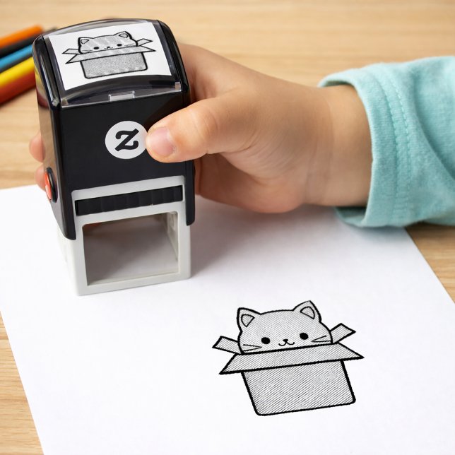 Bedårande Katt-i-låda Självbläckande Stämpel (Adorable Cat-in-a-Box Self-Inking Stamp. self-inking stamp)